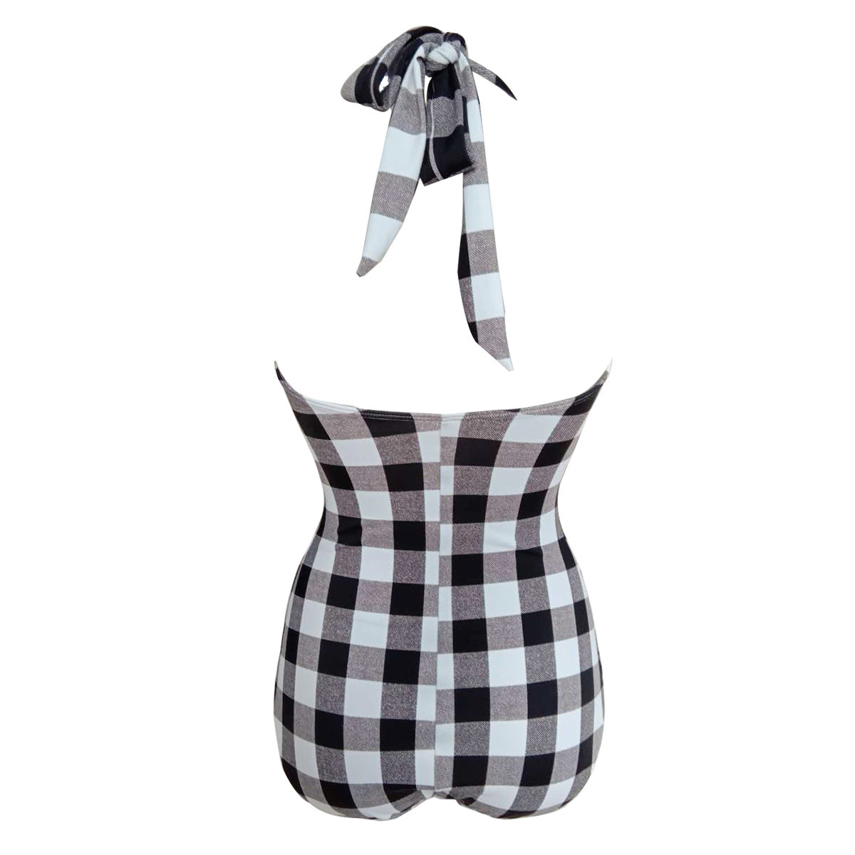 Black White Paid Halter Retro Swimsuit
