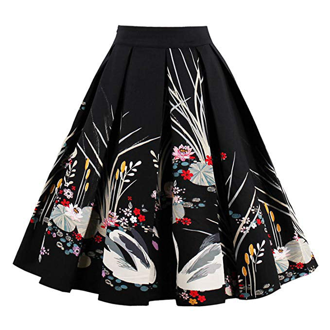 Vintage Print A-line Pleated Skirt