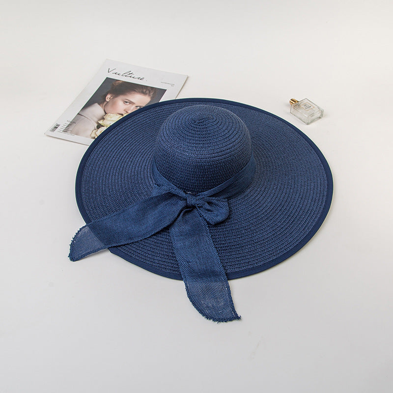 Bowknot Straw Hat Outdoor Elegant Big Brim Hat
