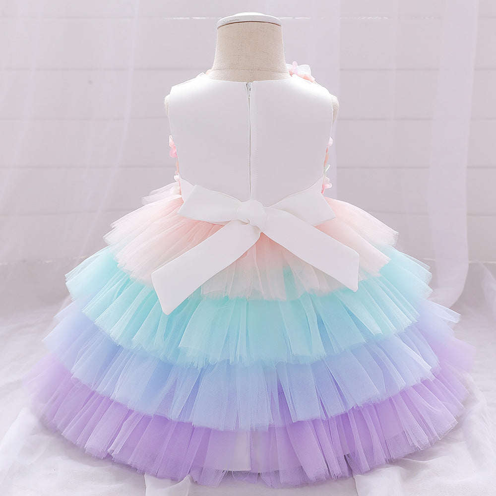 Girls Flowers Fluffy Princess Dress