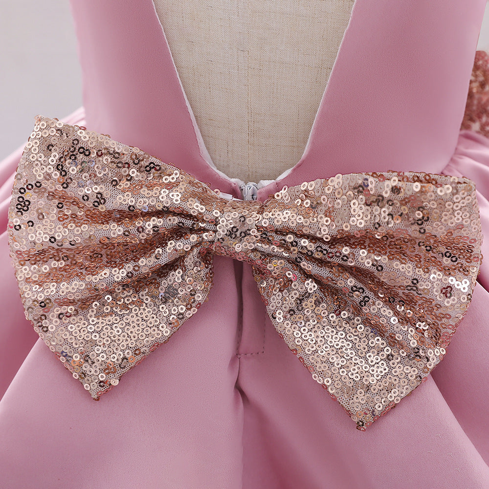 Cute Girls Sequined Bow Puffy Princess Dress