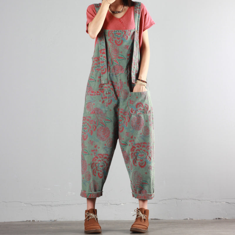 Summer Thin Retro Print Overalls