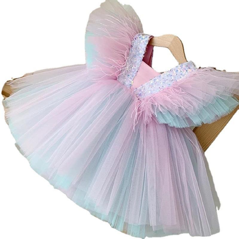 Girls Gorgeous Lace Sleeveless Rainbow Dress