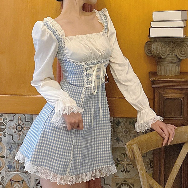 French Retro Square Collar Dress