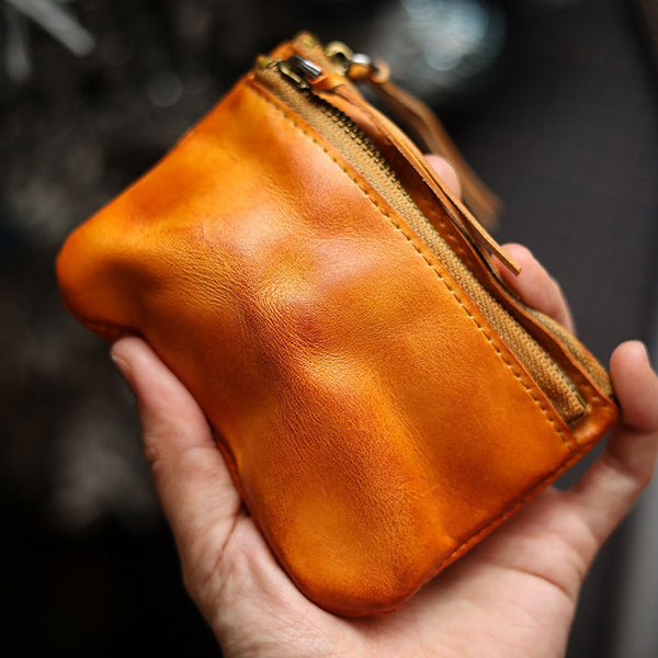 Leather Retro Handmade Zipper Card Coin Wallet