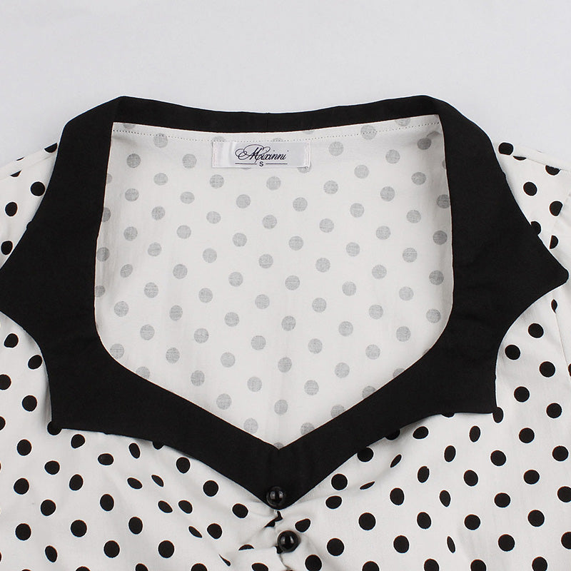 Polka Dot Square Neck Retro Dress