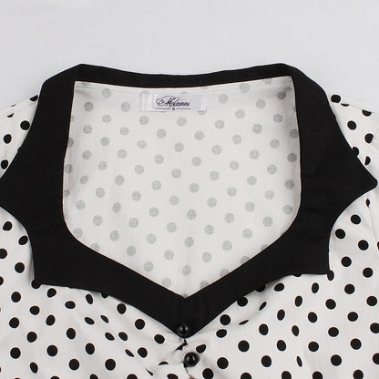Polka Dot Square Neck Retro Dress