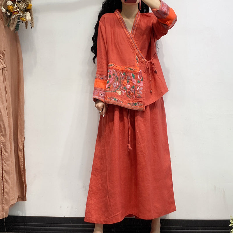 Linen Retro Drawstring Skirt