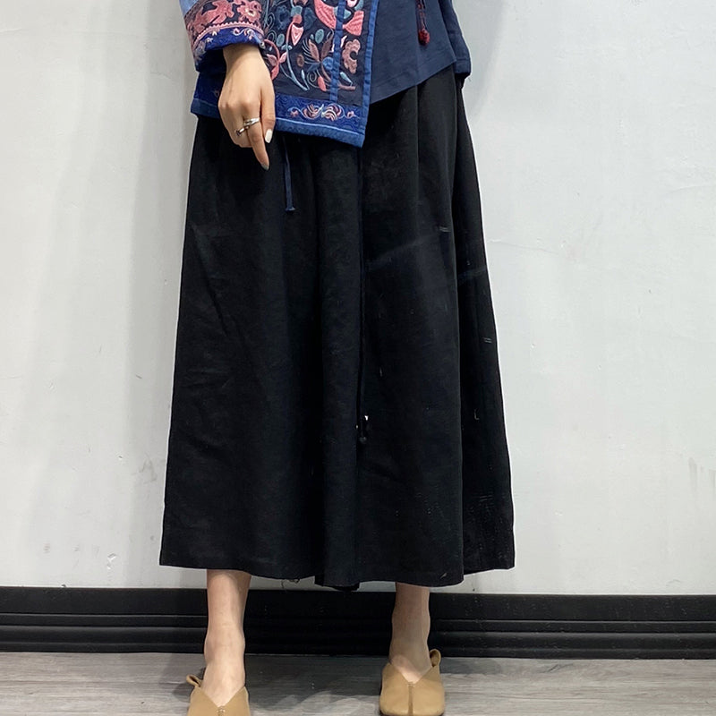 Linen Retro Drawstring Skirt