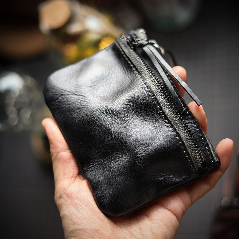 Leather Retro Handmade Zipper Card Coin Wallet