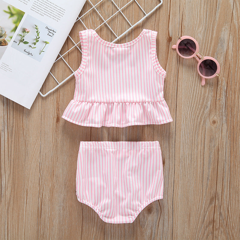 Girls Two-piece Swimsuit With Ruffles