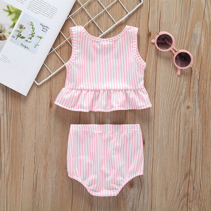 Girls Two-piece Swimsuit With Ruffles