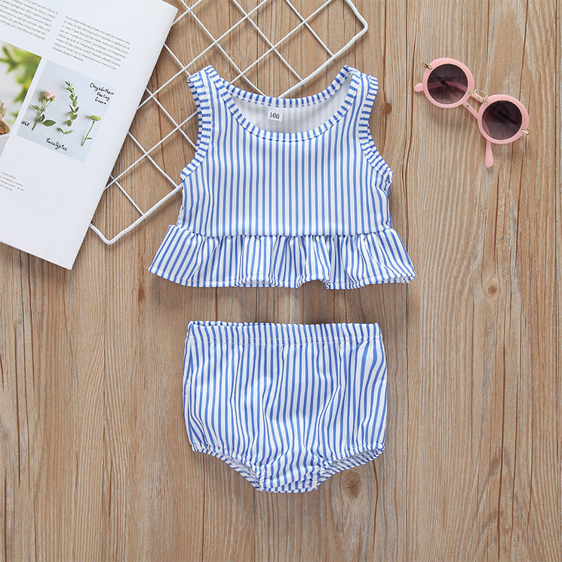 Girls Two-piece Swimsuit With Ruffles