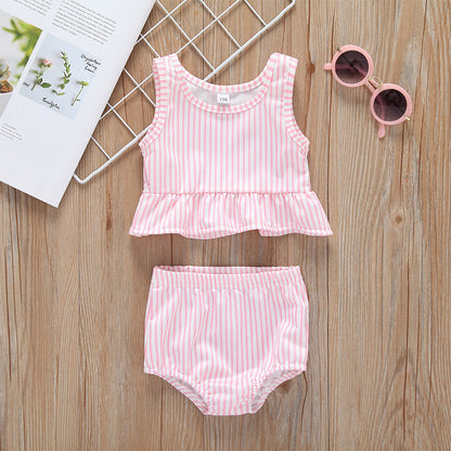 Girls Two-piece Swimsuit With Ruffles
