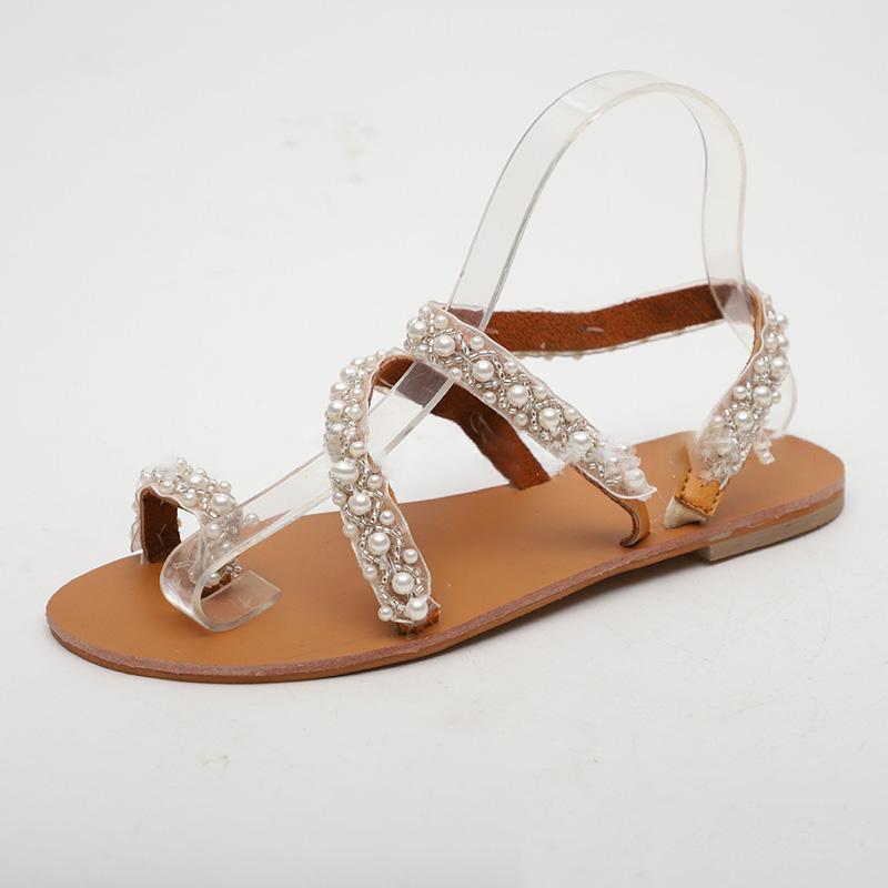 Women Handmade Pearl Boho Beach Sandals