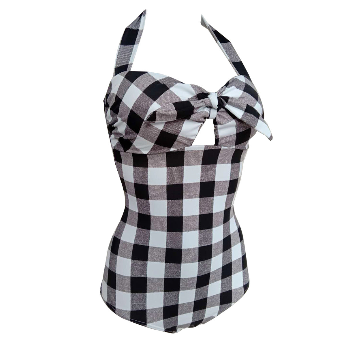Black White Paid Halter Retro Swimsuit