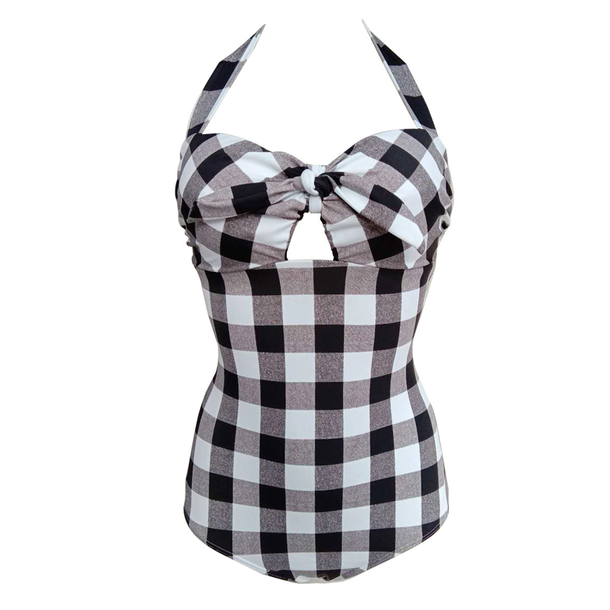 Black White Paid Halter Retro Swimsuit