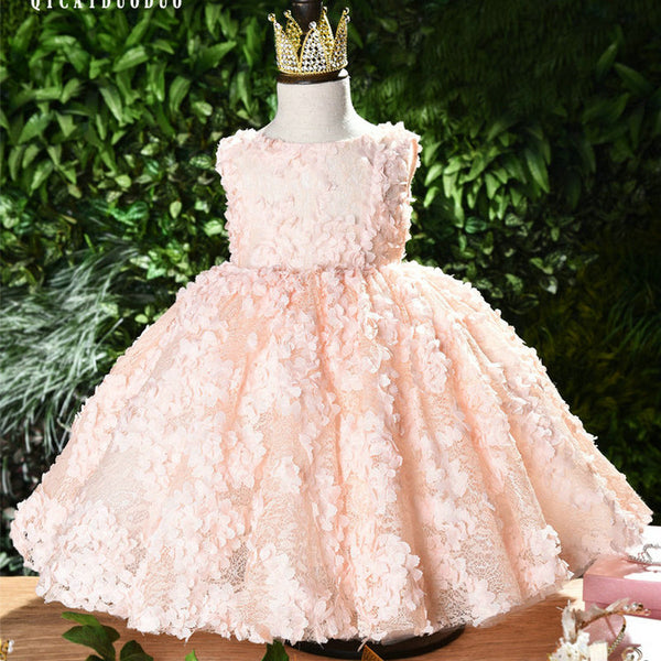 Flower Elegant Girls Puffy Princess Dress