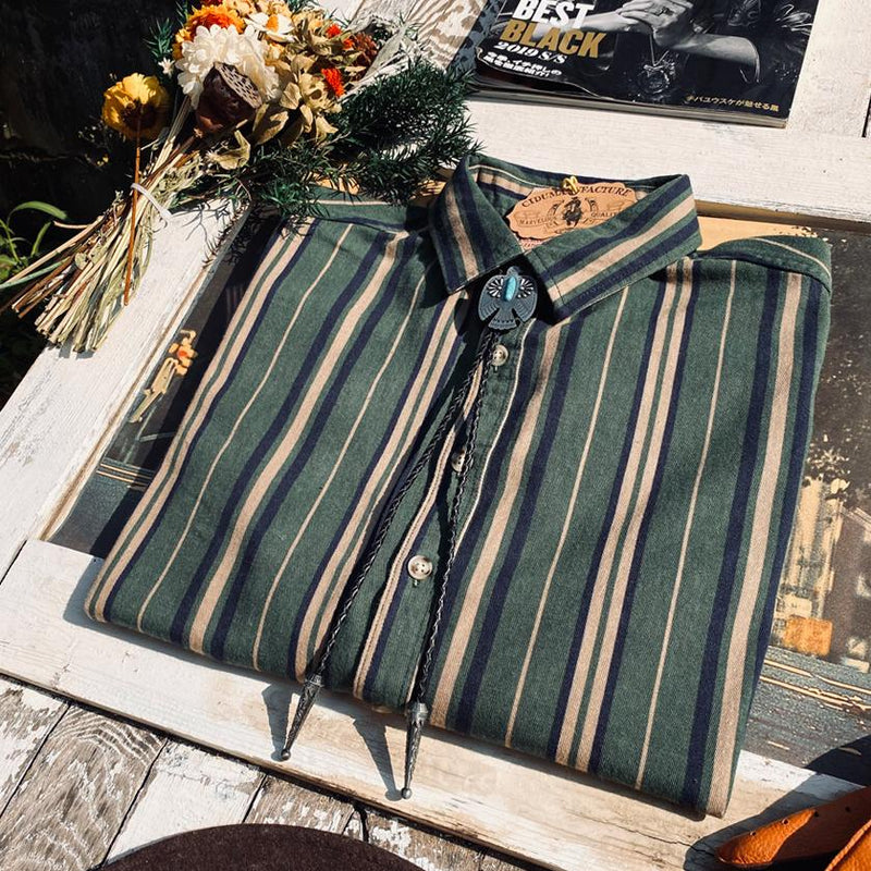 Men's Vintage Cotton Striped Long Sleeve Shirt