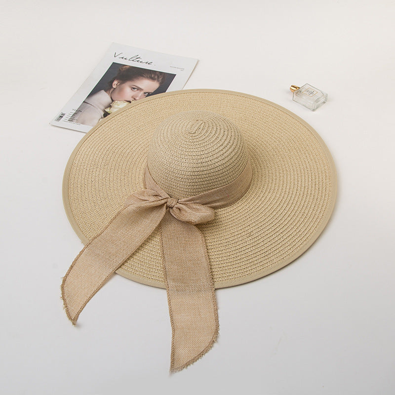 Bowknot Straw Hat Outdoor Elegant Big Brim Hat