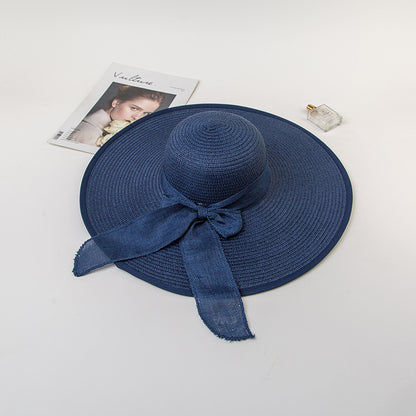 Bowknot Straw Hat Outdoor Elegant Big Brim Hat
