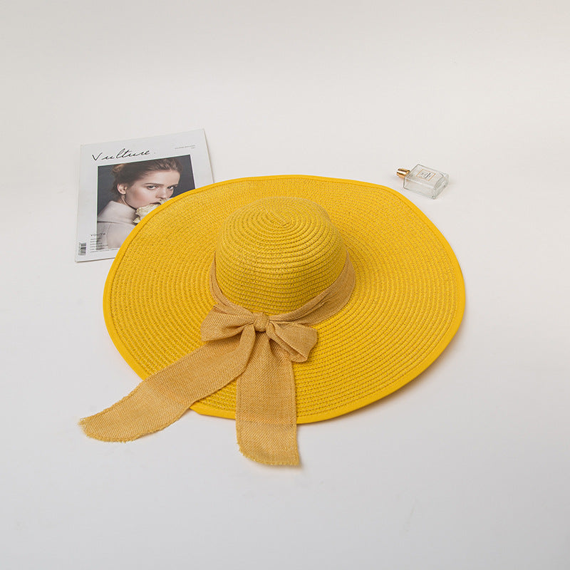 Bowknot Straw Hat Outdoor Elegant Big Brim Hat