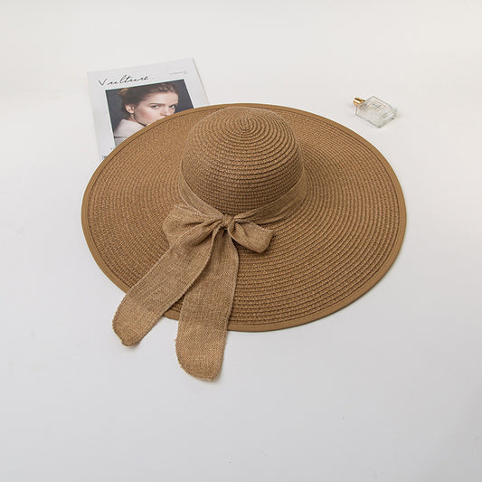 Bowknot Straw Hat Outdoor Elegant Big Brim Hat