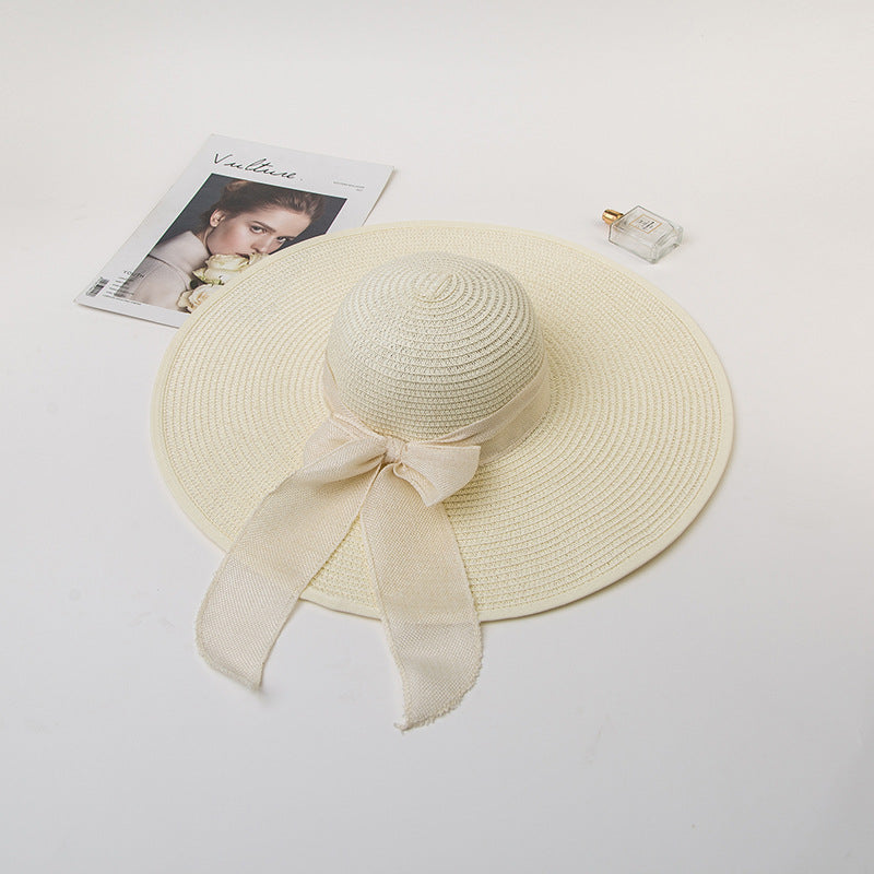 Bowknot Straw Hat Outdoor Elegant Big Brim Hat