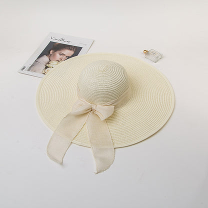 Bowknot Straw Hat Outdoor Elegant Big Brim Hat