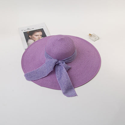 Bowknot Straw Hat Outdoor Elegant Big Brim Hat
