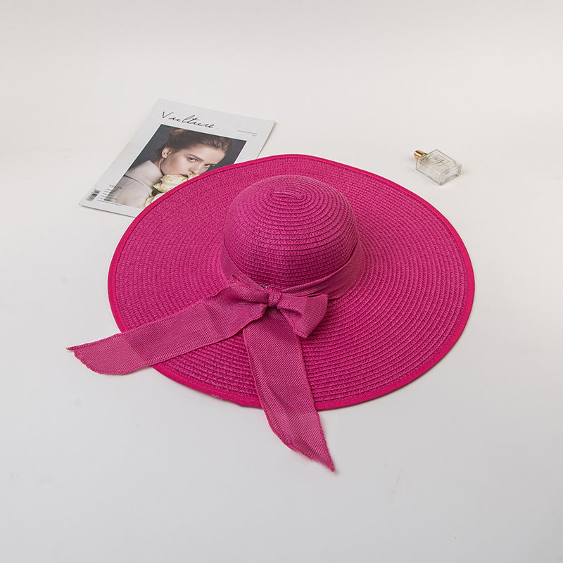 Bowknot Straw Hat Outdoor Elegant Big Brim Hat