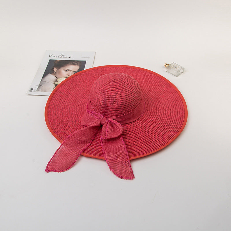 Bowknot Straw Hat Outdoor Elegant Big Brim Hat