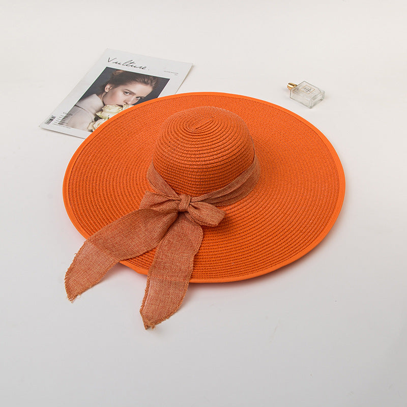 Bowknot Straw Hat Outdoor Elegant Big Brim Hat