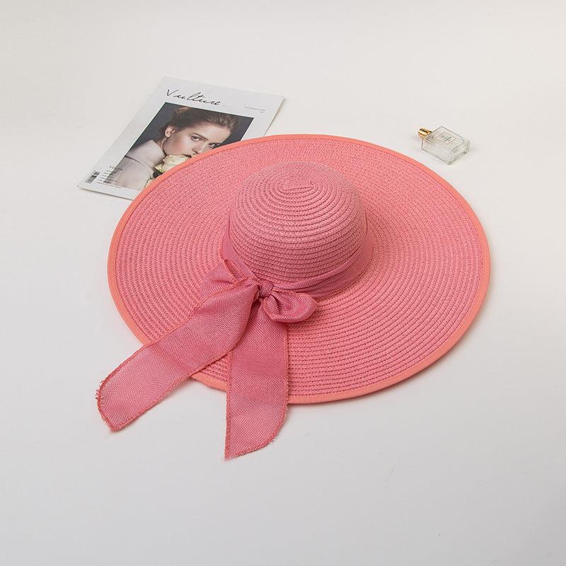 Bowknot Straw Hat Outdoor Elegant Big Brim Hat