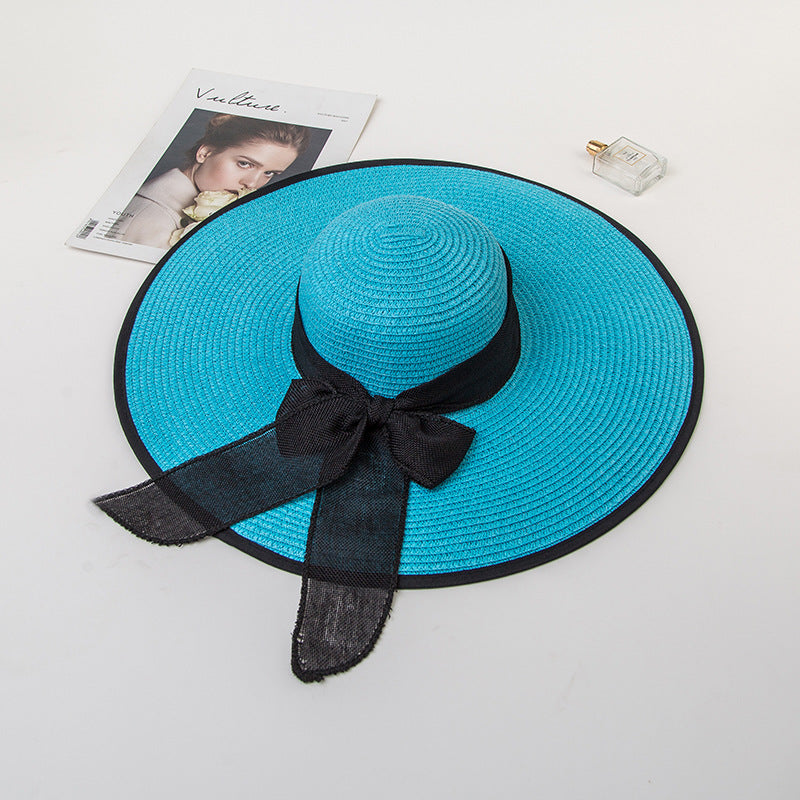 Bowknot Straw Hat Outdoor Elegant Big Brim Hat