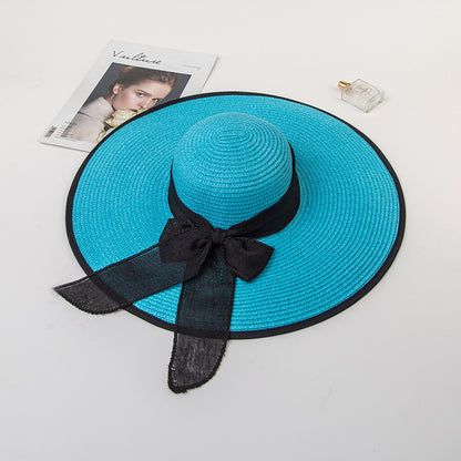 Bowknot Straw Hat Outdoor Elegant Big Brim Hat