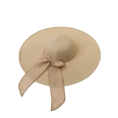 Bowknot Straw Hat Outdoor Elegant Big Brim Hat