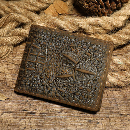 Crocodile Embossed Short Leather Wallet