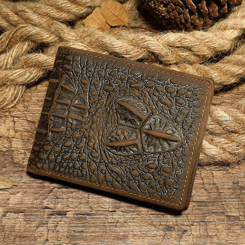 Crocodile Embossed Short Leather Wallet
