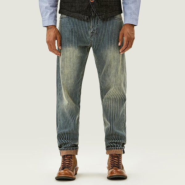 Striped Retro Washed Casual  Denim Pants