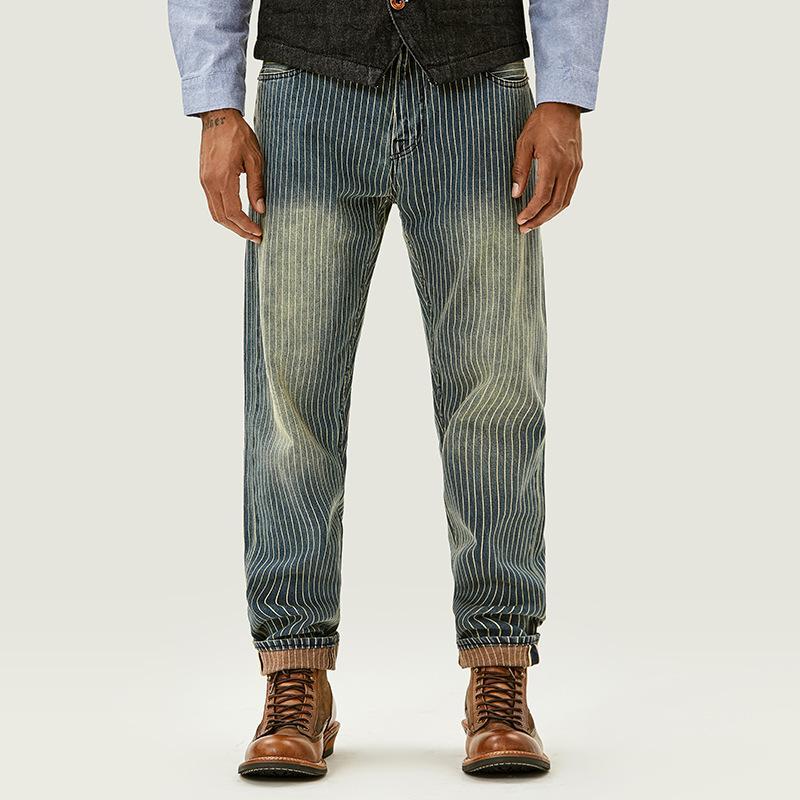 Striped Retro Washed Casual  Denim Pants
