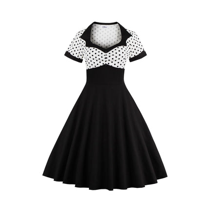 Polka Dot Square Neck Retro Dress