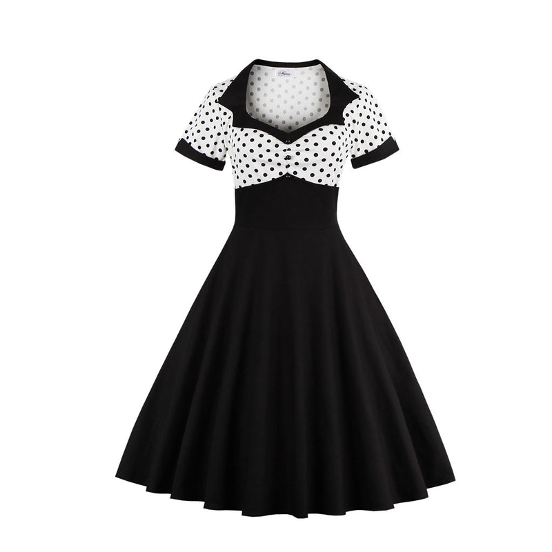 Polka Dot Square Neck Retro Dress