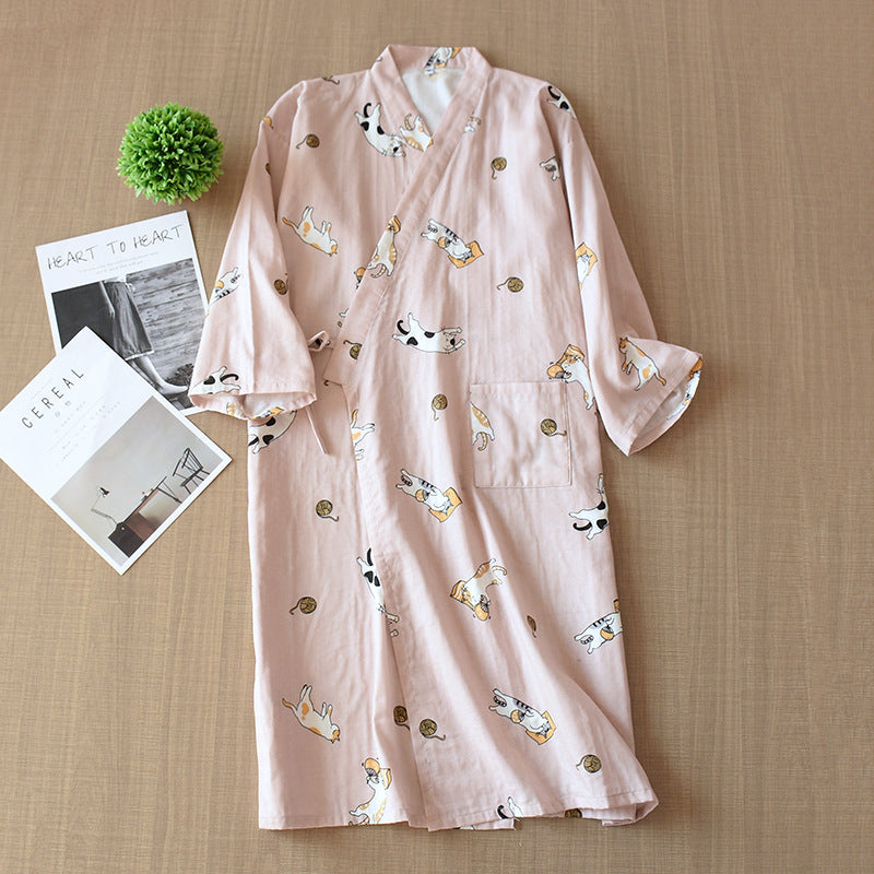 Pure Cotton Loose Kimono Nightgown