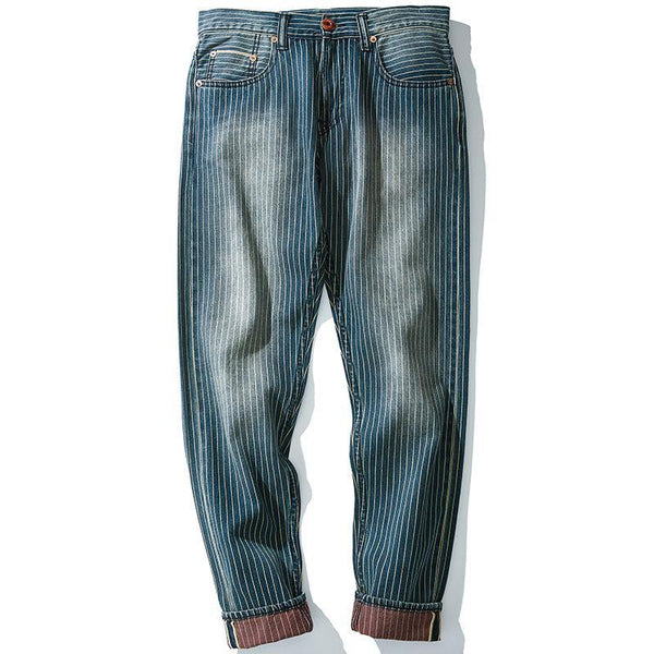 Striped Retro Washed Casual  Denim Pants
