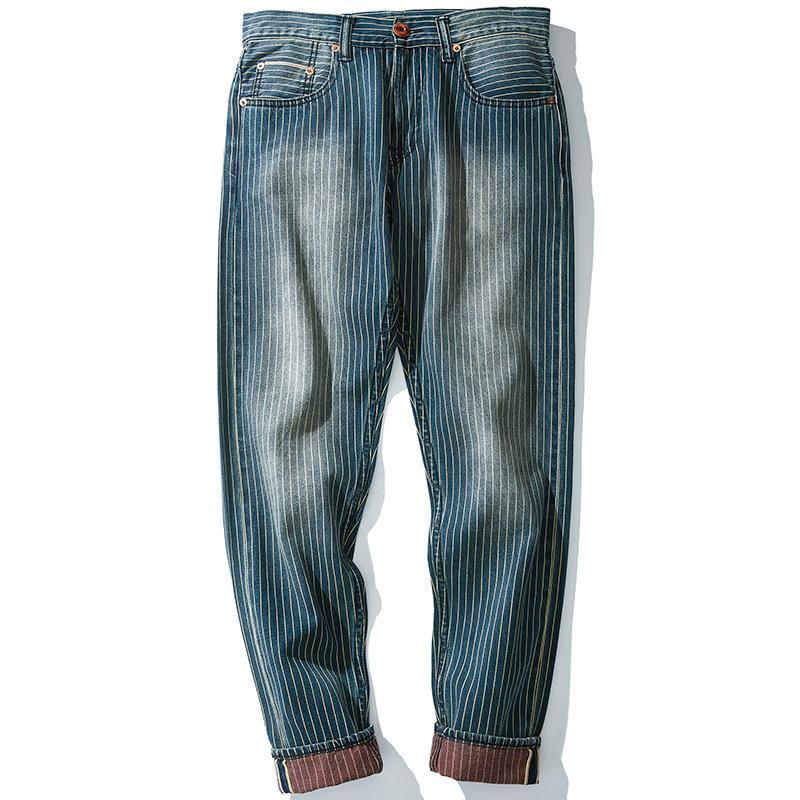 Striped Retro Washed Casual  Denim Pants