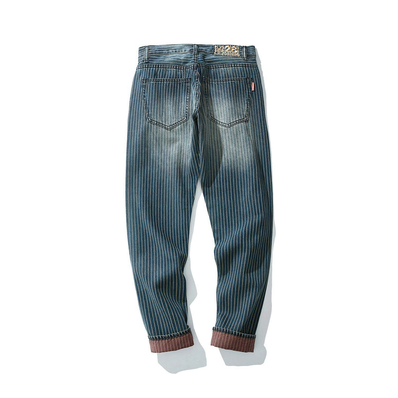 Striped Retro Washed Casual  Denim Pants