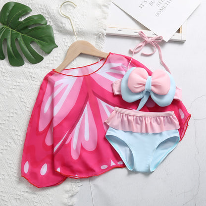 Girls Sunscreen Three-piece Swimsuit