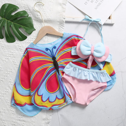 Girls Sunscreen Three-piece Swimsuit