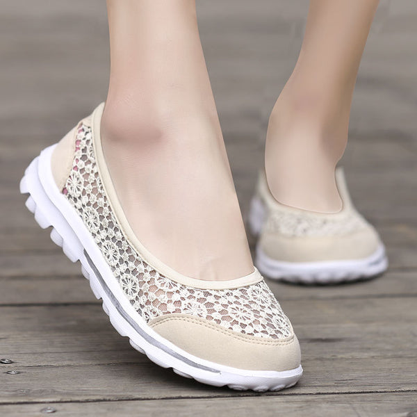 Women Casual Breathable Hollow Lace Flats Shoes
